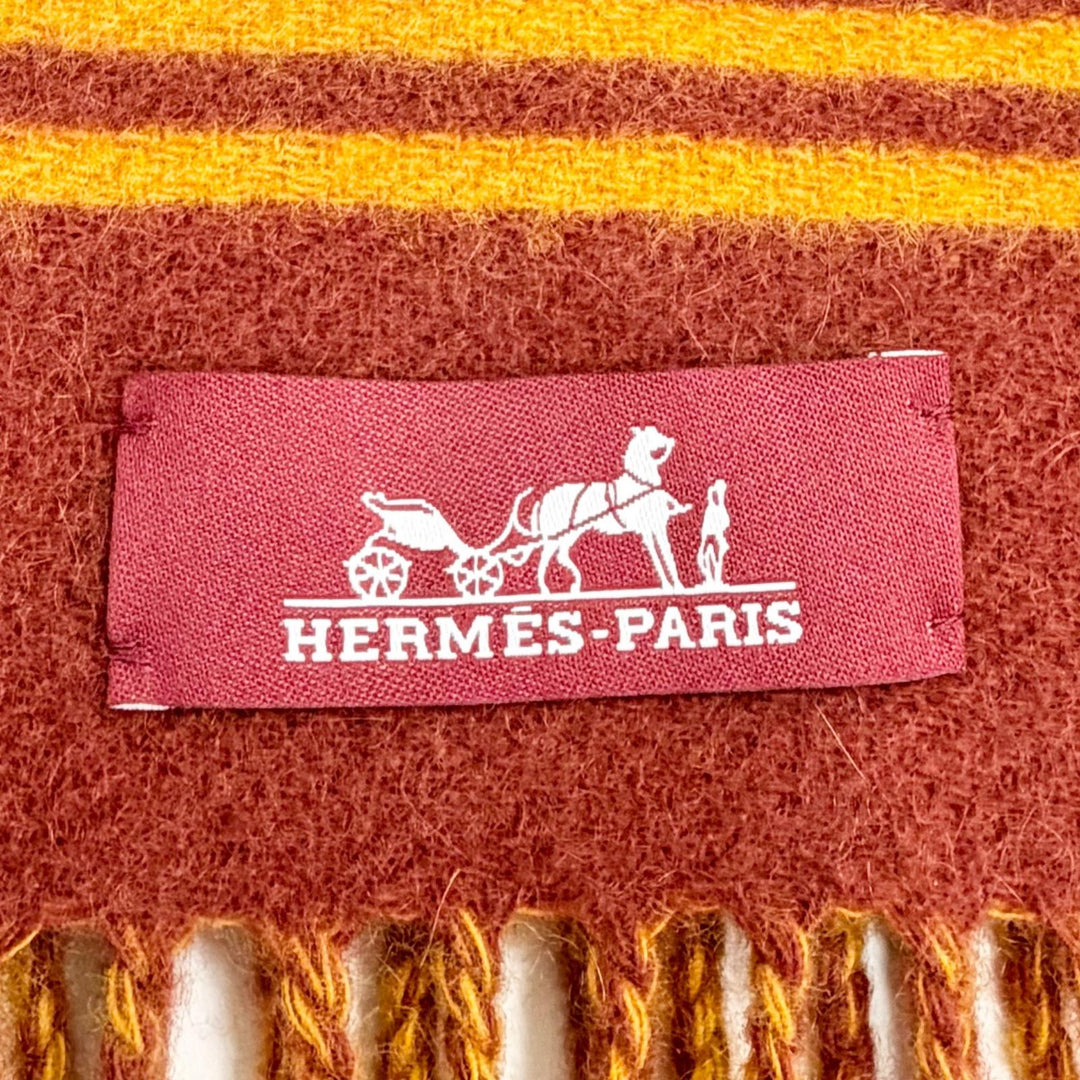 Pristine HERMES Scarf Sangle a Boucle fringe Orange brown cashmere Women