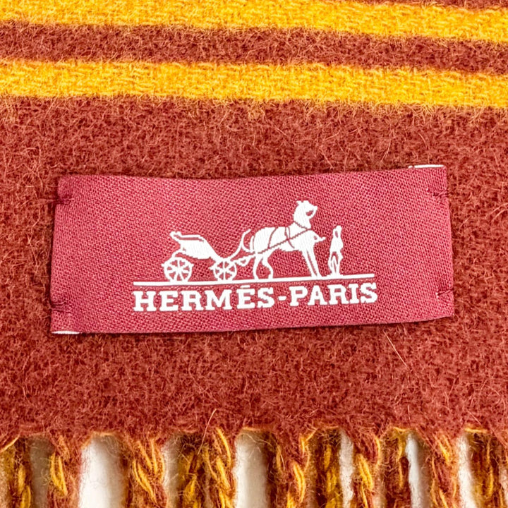 Pristine HERMES Scarf Sangle a Boucle fringe Orange brown cashmere Women