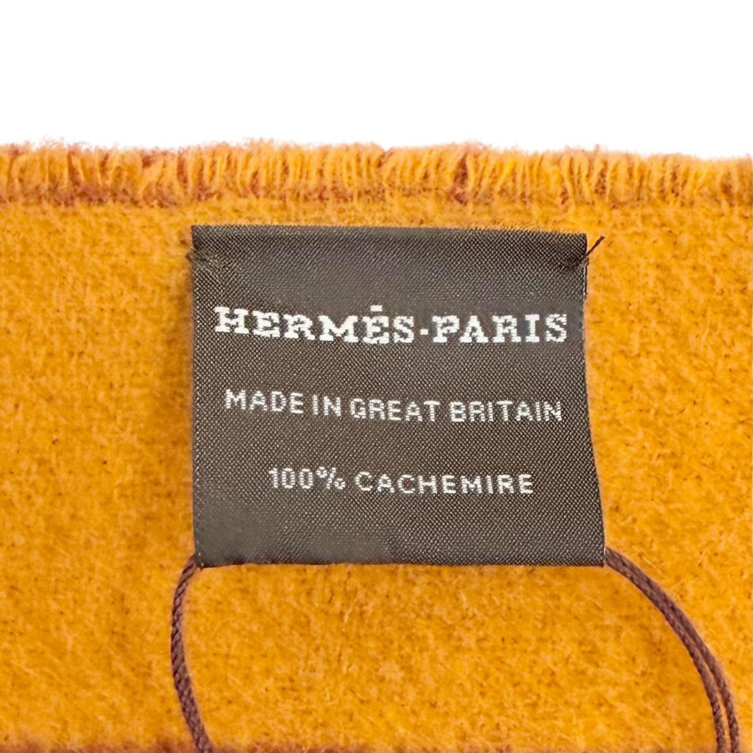 Pristine HERMES Scarf Sangle a Boucle fringe Orange brown cashmere Women