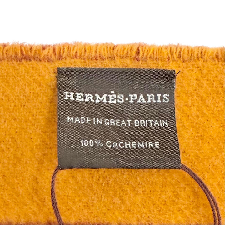 Pristine HERMES Scarf Sangle a Boucle fringe Orange brown cashmere Women