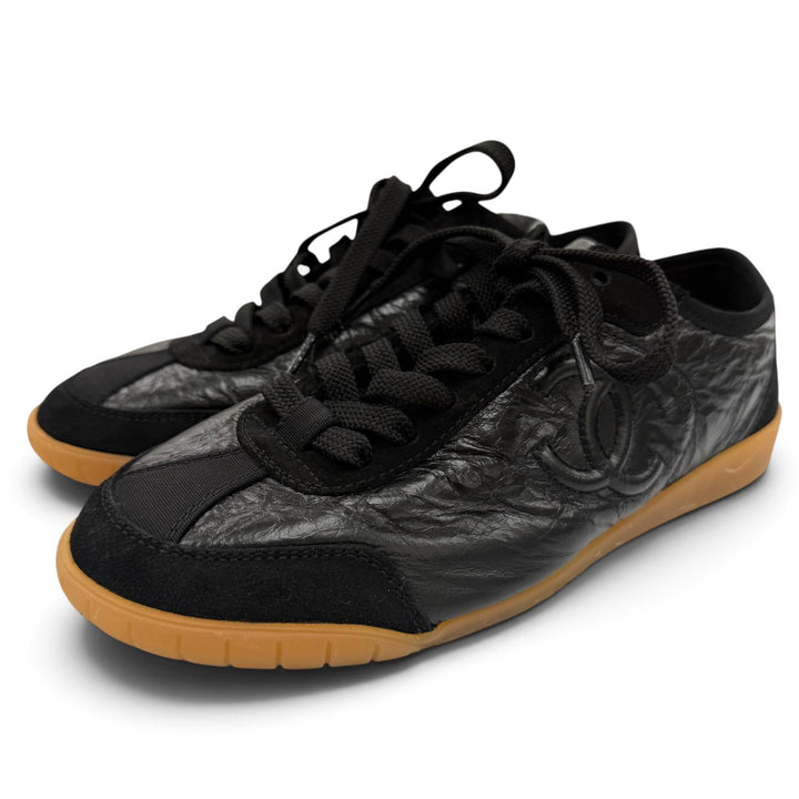 Excellent CHANEL sneakers COCO Mark Lace-up Leather black Women 37 G45996