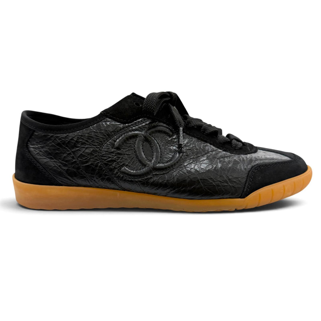 Excellent CHANEL sneakers COCO Mark Lace-up Leather black Women 37 G45996