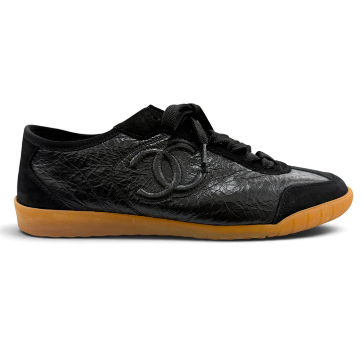 Excellent CHANEL sneakers COCO Mark Lace-up Leather black Women 37 G45996