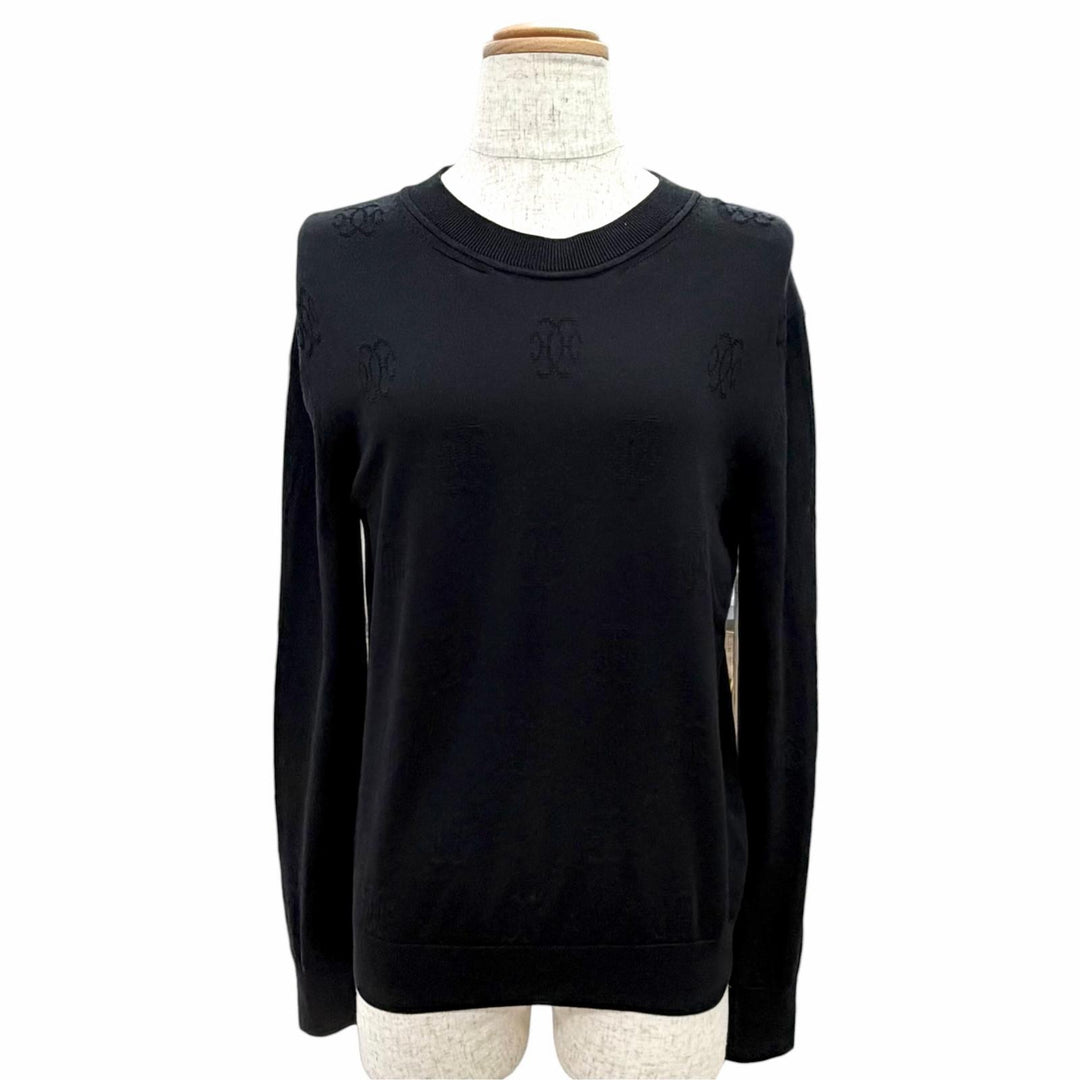 Great HERMES H-lift all-over print long-sleeve knit sweater black silk IT 36