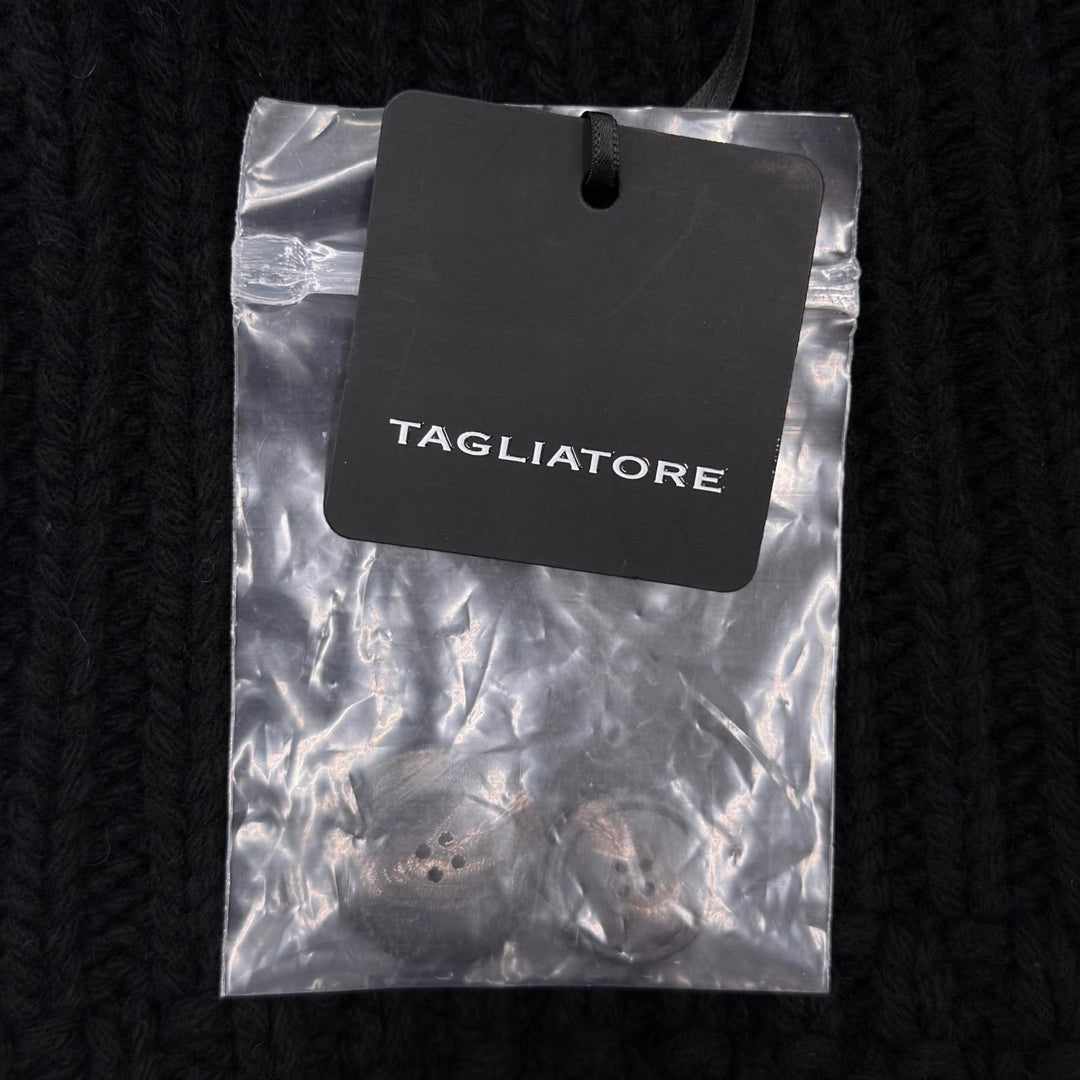 Pristine TAGLIATORE coat FERNIE Logo button long-sleeve stand collar black wool