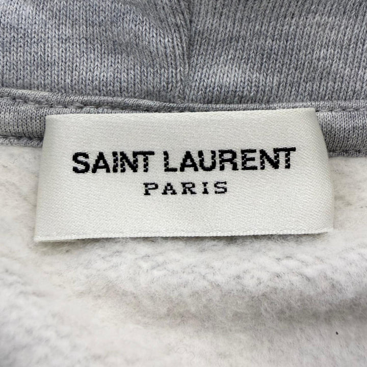 Pristine SAINT LAURENT PARIS hoodie YSL logo embroidered pullover hoodie gray