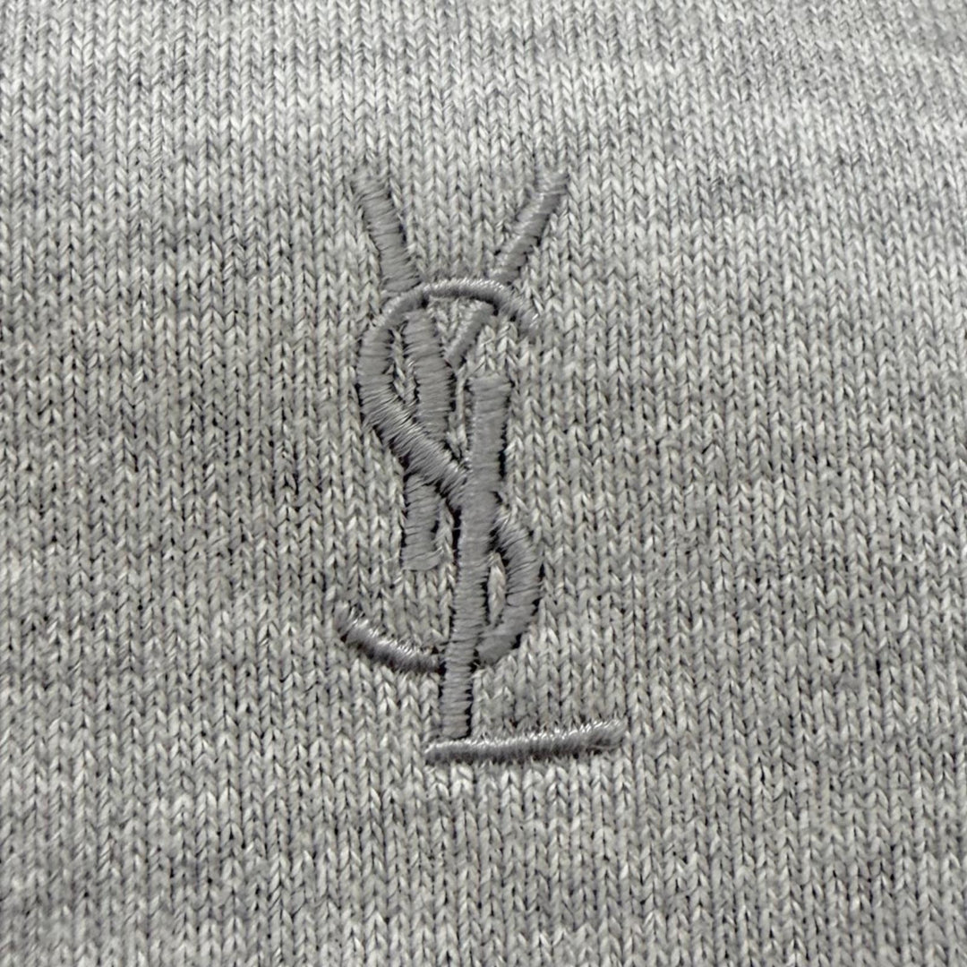 Pristine SAINT LAURENT PARIS hoodie YSL logo embroidered pullover hoodie gray