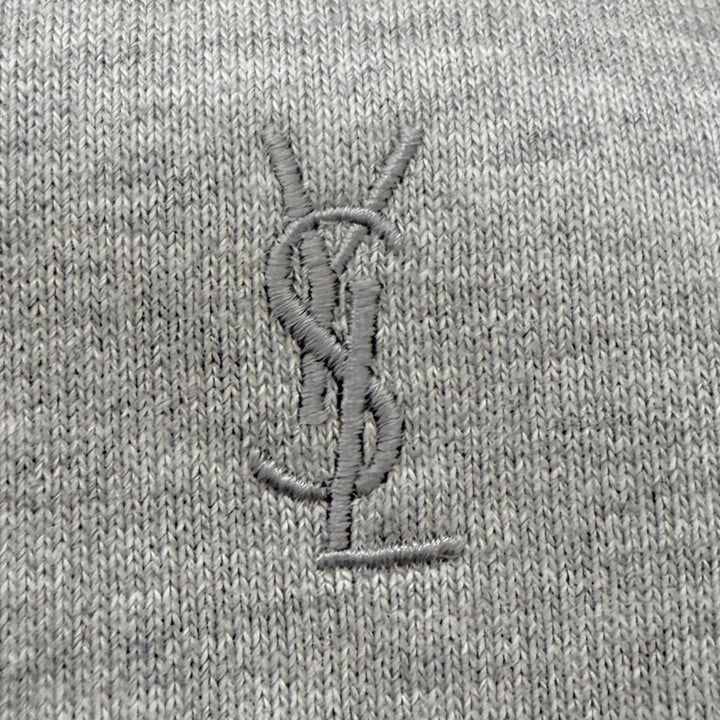 Pristine SAINT LAURENT PARIS hoodie YSL logo embroidered pullover hoodie gray