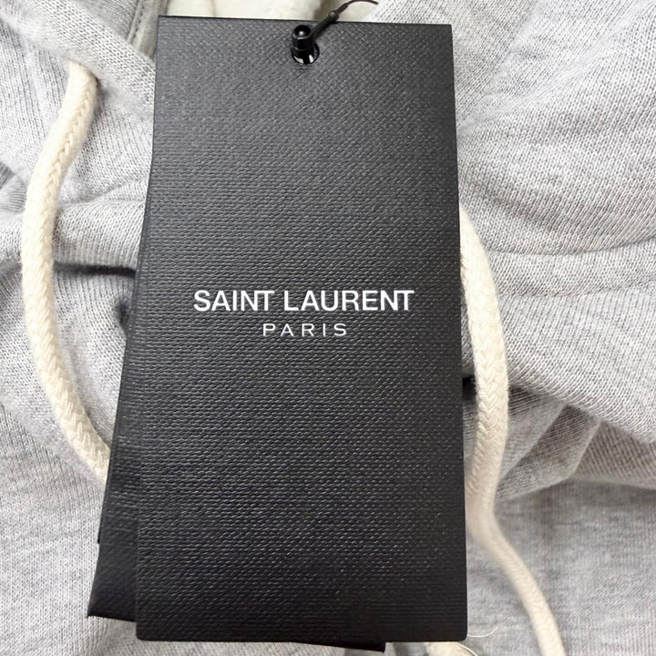 Pristine SAINT LAURENT PARIS hoodie YSL logo embroidered pullover hoodie gray