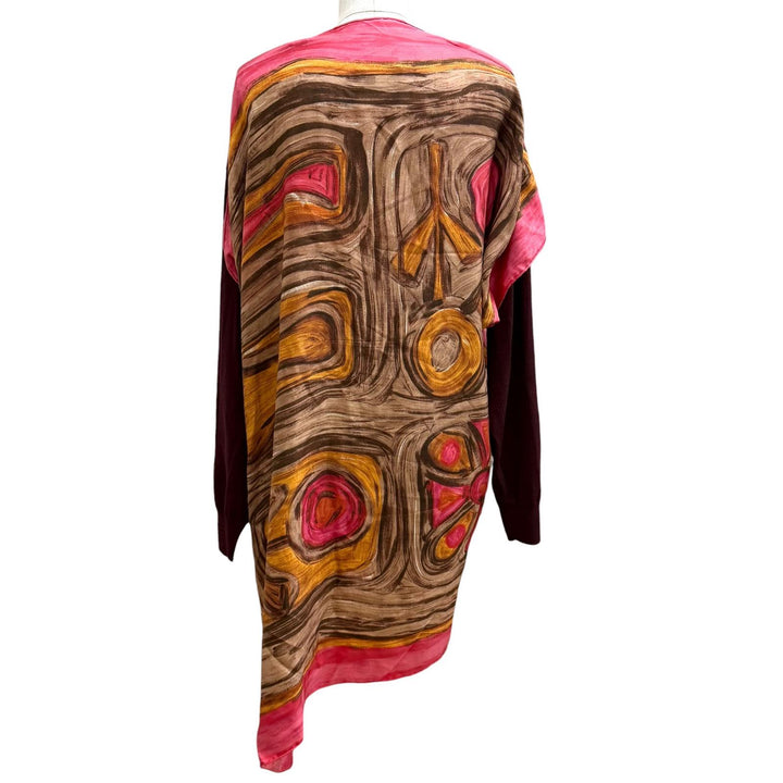 Great CELINE knit Phoebe Philo era silk panel map scarf Multi wool M 2 3FT8