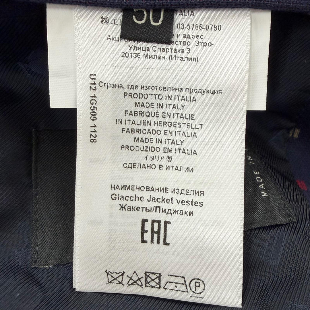 Pristine ETRO tailored jacket Hooded Single Jacket Navy cotton mens 50
