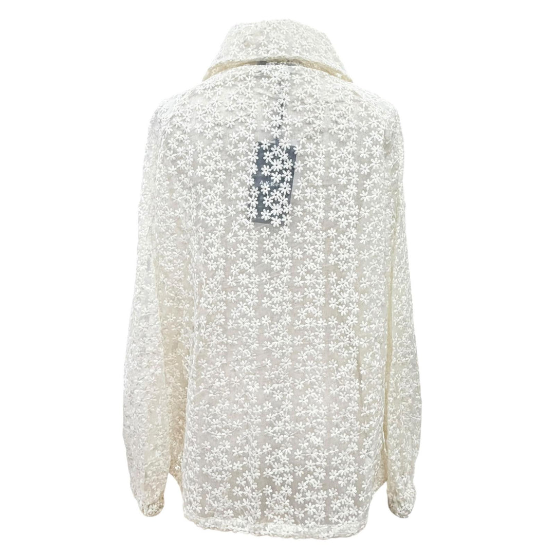 Pristine AKRIS Jacket Flower Embroidery Leather Zip Lace Blouson Ivory Women 42