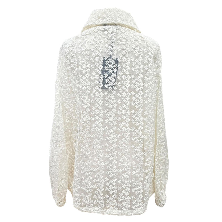 Pristine AKRIS Jacket Flower Embroidery Leather Zip Lace Blouson Ivory Women 42