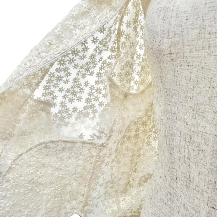 Pristine AKRIS Jacket Flower Embroidery Leather Zip Lace Blouson Ivory Women 42