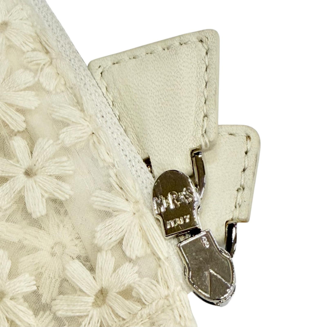 Pristine AKRIS Jacket Flower Embroidery Leather Zip Lace Blouson Ivory Women 42