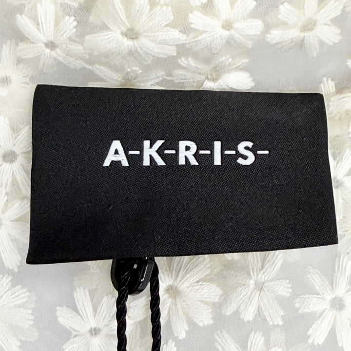 Pristine AKRIS Jacket Flower Embroidery Leather Zip Lace Blouson Ivory Women 42