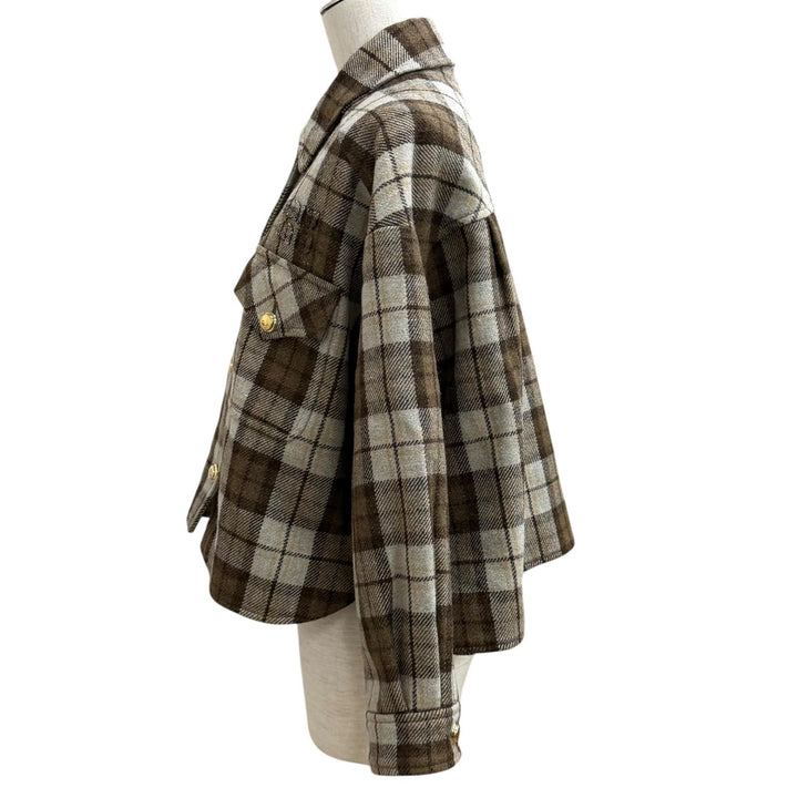 Excellent MIUMIU Jacket Logo patch check blouson Brown wool Women 38 ML1021