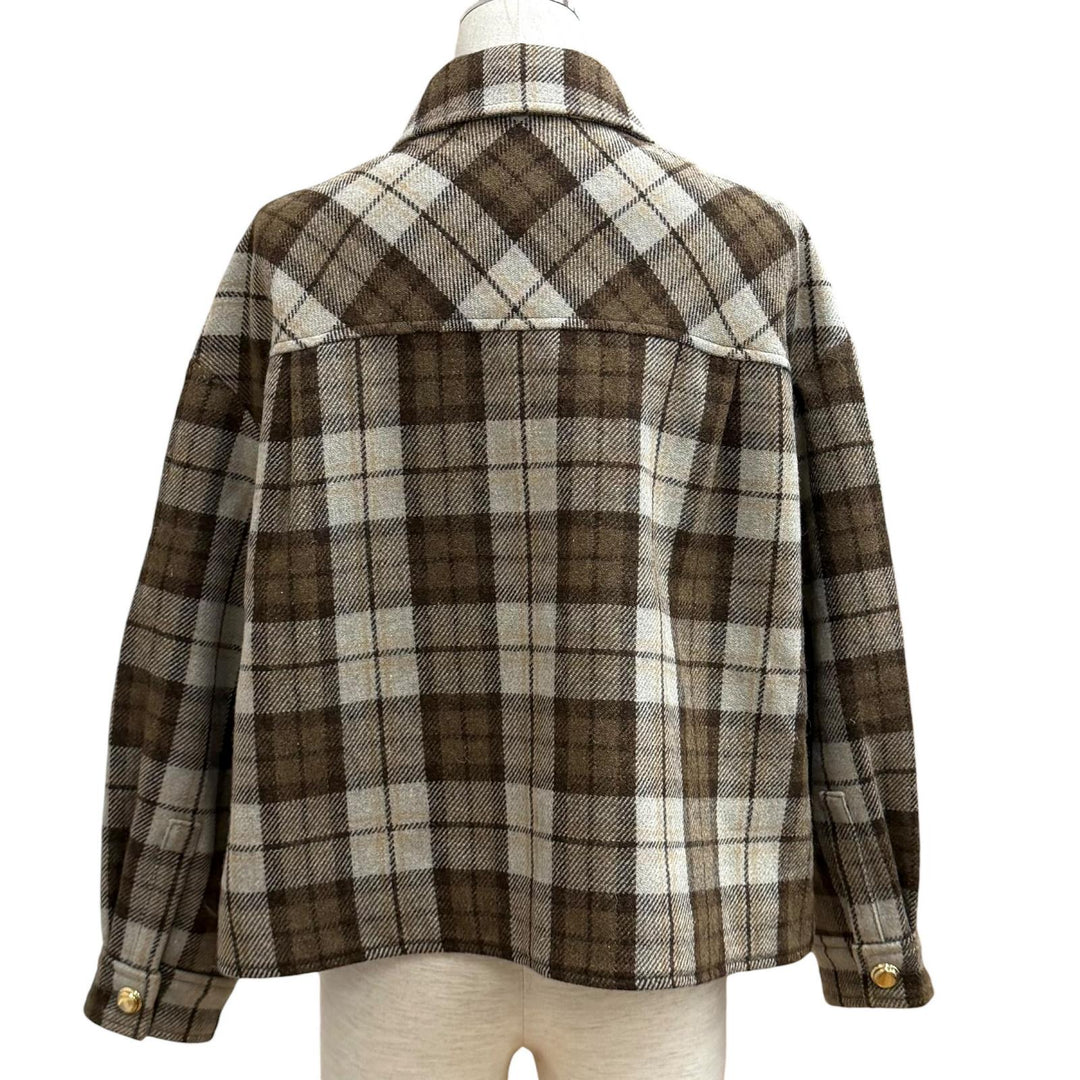 Excellent MIUMIU Jacket Logo patch check blouson Brown wool Women 38 ML1021