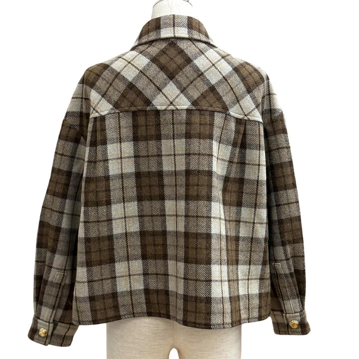 Excellent MIUMIU Jacket Logo patch check blouson Brown wool Women 38 ML1021