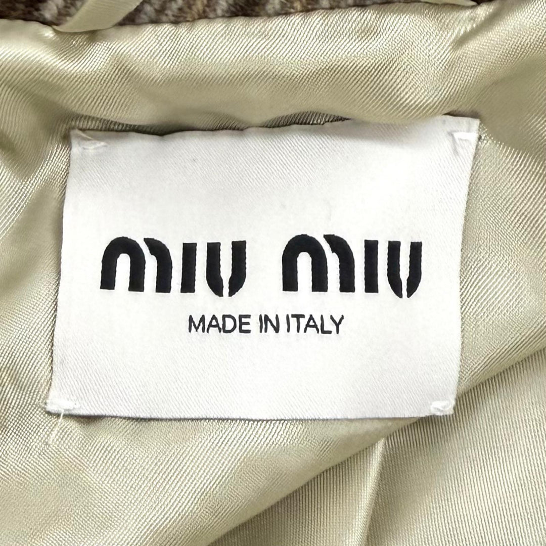 Excellent MIUMIU Jacket Logo patch check blouson Brown wool Women 38 ML1021