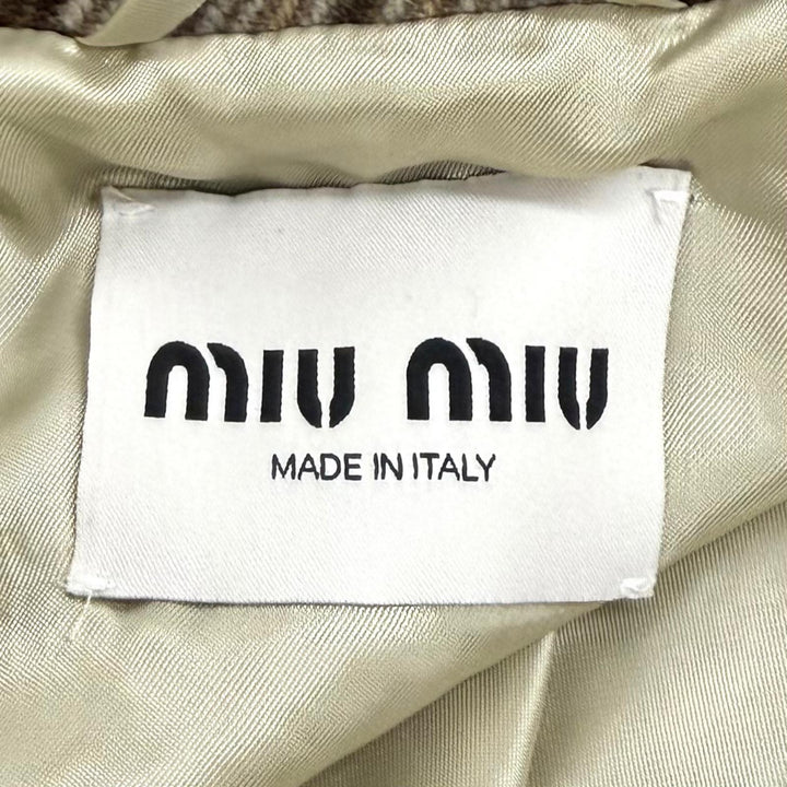 Excellent MIUMIU Jacket Logo patch check blouson Brown wool Women 38 ML1021