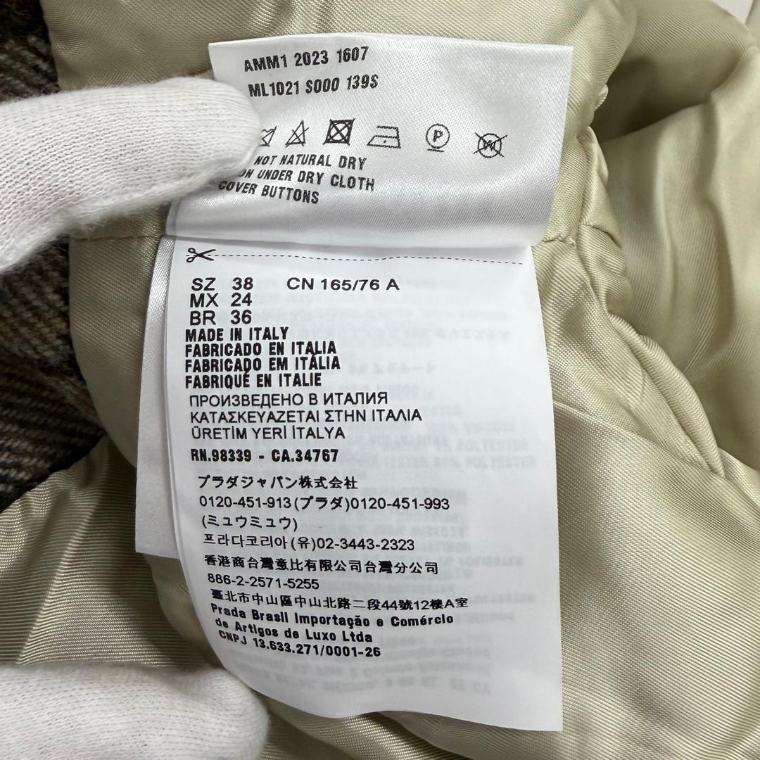 Excellent MIUMIU Jacket Logo patch check blouson Brown wool Women 38 ML1021
