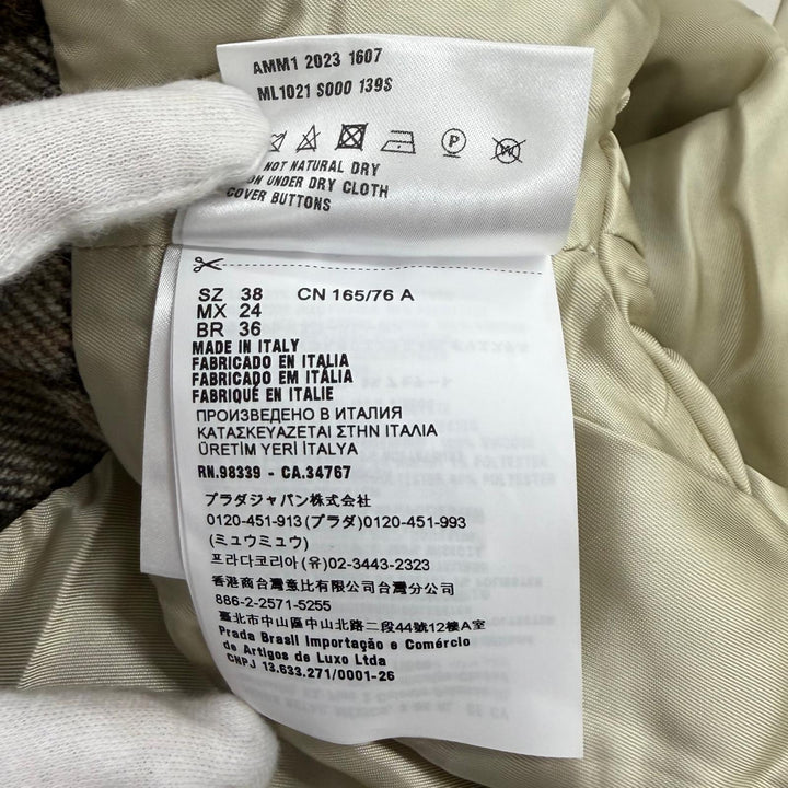 Excellent MIUMIU Jacket Logo patch check blouson Brown wool Women 38 ML1021