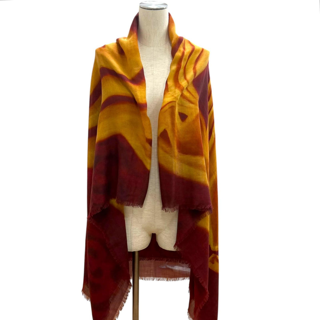 Excellent CHANEL 136 x 72.4"" Logo Pattern Large Shawl/Stole Bordeaux cashmere