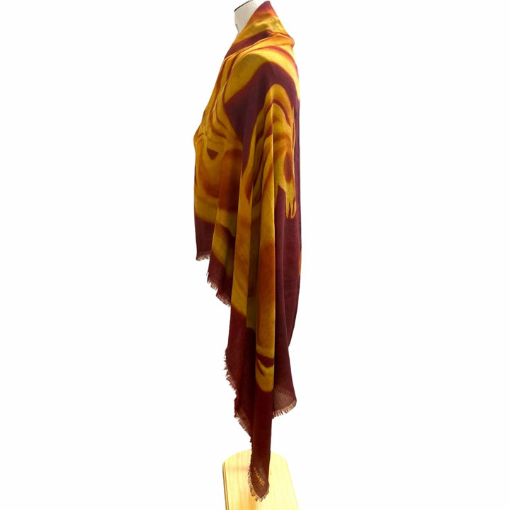 Excellent CHANEL 136 x 72.4"" Logo Pattern Large Shawl/Stole Bordeaux cashmere