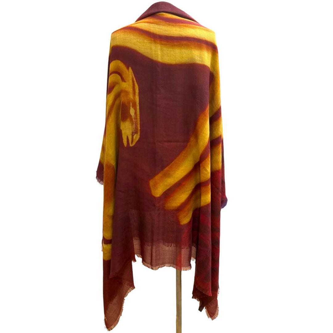 Excellent CHANEL 136 x 72.4"" Logo Pattern Large Shawl/Stole Bordeaux cashmere