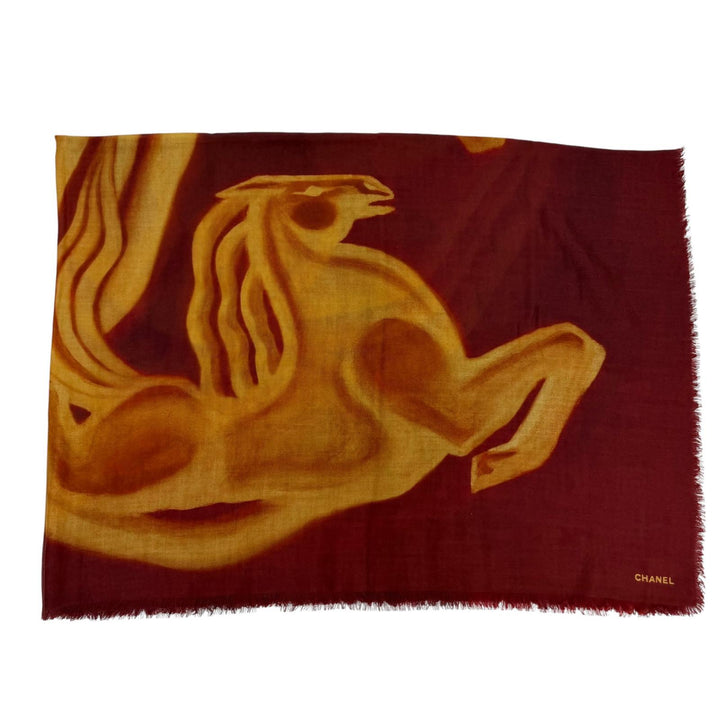 Excellent CHANEL 136 x 72.4"" Logo Pattern Large Shawl/Stole Bordeaux cashmere