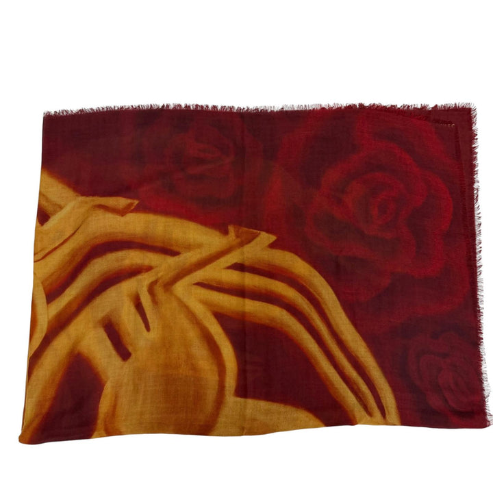 Excellent CHANEL 136 x 72.4"" Logo Pattern Large Shawl/Stole Bordeaux cashmere
