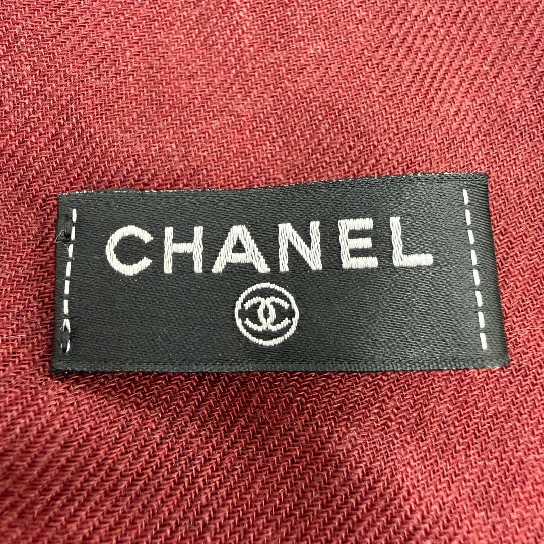 Excellent CHANEL 136 x 72.4"" Logo Pattern Large Shawl/Stole Bordeaux cashmere