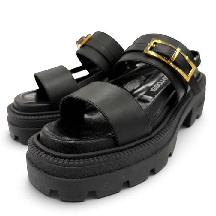 Pristine Sergio Rossi Sandals Logo Metal Back Sling Leather black Women 38
