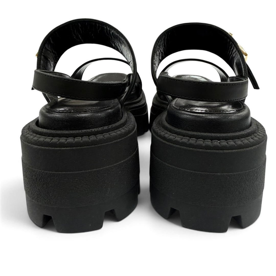 Pristine Sergio Rossi Sandals Logo Metal Back Sling Leather black Women 38