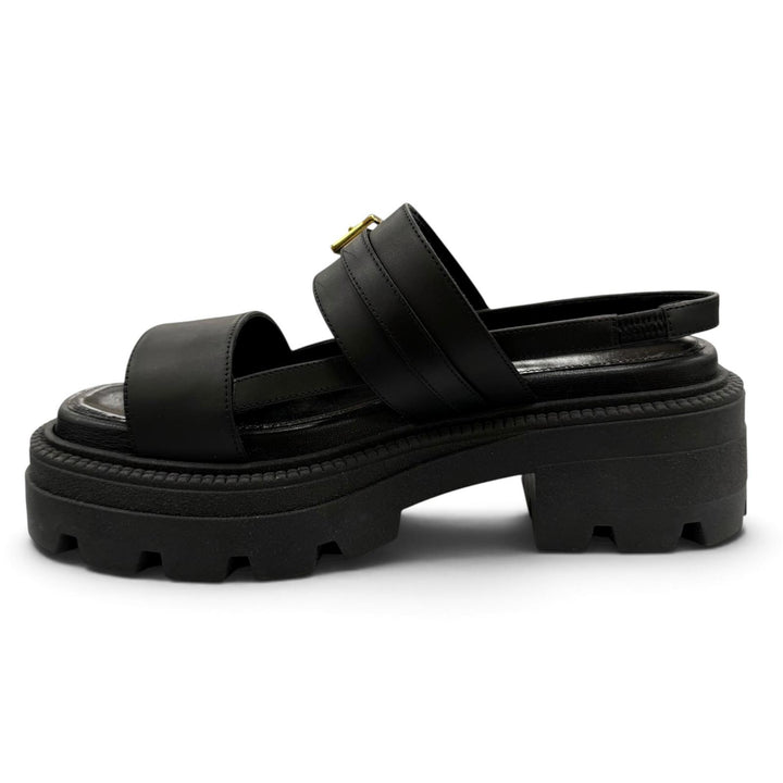 Pristine Sergio Rossi Sandals Logo Metal Back Sling Leather black Women 38