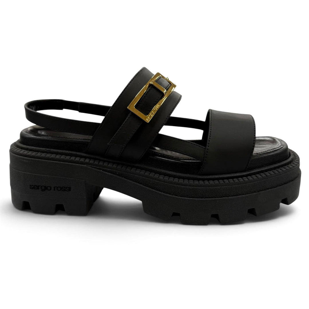 Pristine Sergio Rossi Sandals Logo Metal Back Sling Leather black Women 38