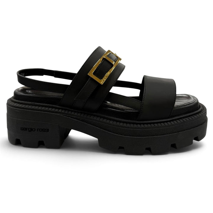 Pristine Sergio Rossi Sandals Logo Metal Back Sling Leather black Women 38