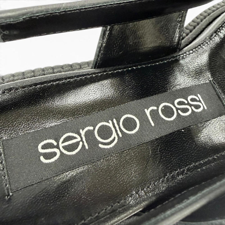 Pristine Sergio Rossi Sandals Logo Metal Back Sling Leather black Women 38