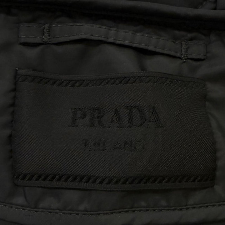 Excellent PRADA Blouson Triangle with logo hooded quilted jacket black