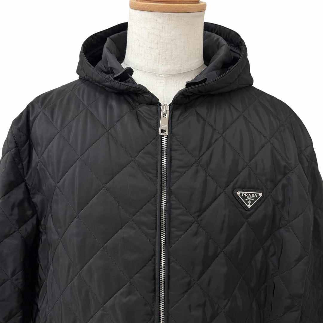 Excellent PRADA Blouson Triangle with logo hooded quilted jacket black