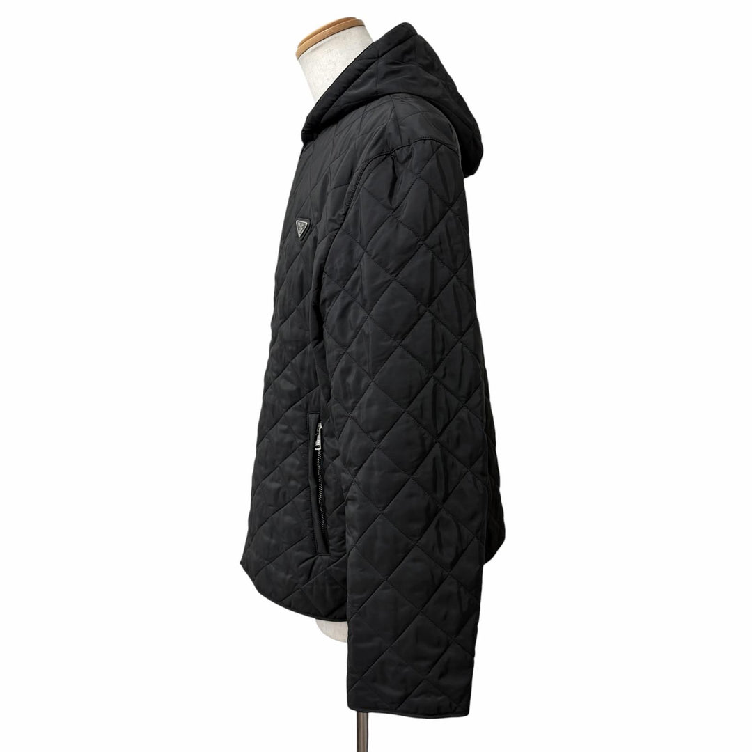 Excellent PRADA Blouson Triangle with logo hooded quilted jacket black