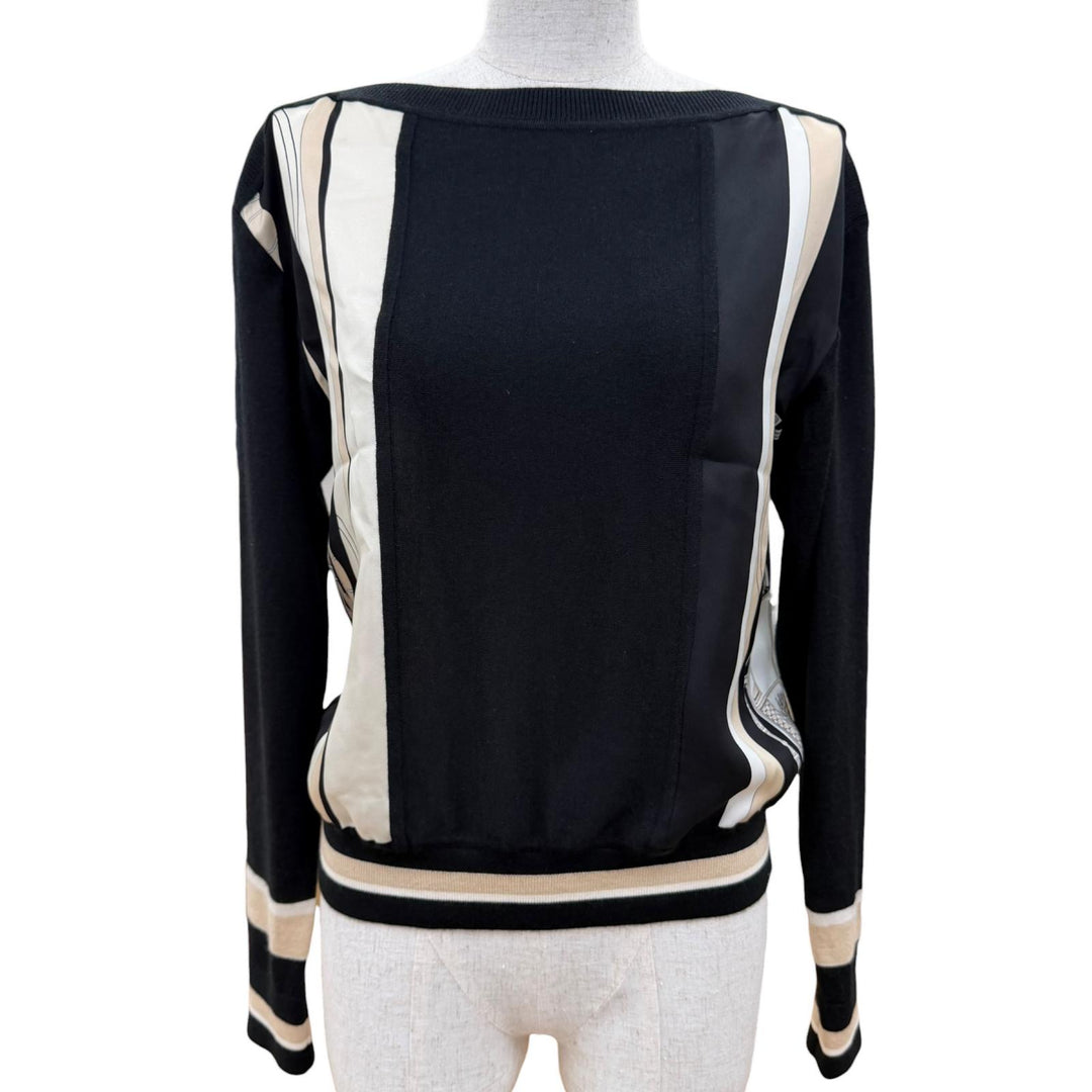 Excellent HERMES knit Bookplate Twill Laine Long Sleeve Black series silk 34
