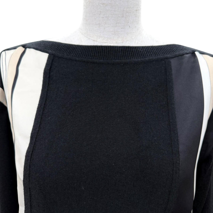 Excellent HERMES knit Bookplate Twill Laine Long Sleeve Black series silk 34