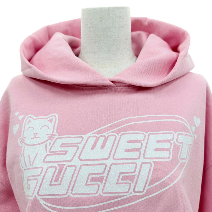 Pristine GUCCI hoodie SWEET GUCCI Glitter logo print, hooded pink Women S 776886