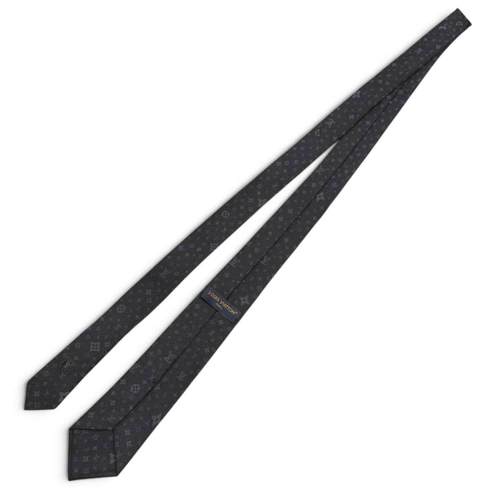 Great LOUIS VUITTON tie Monogram Stars 7CM black silk mens M78020