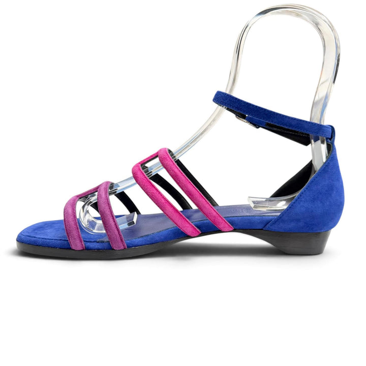 Pristine HERMES Sandals Graziera H logo, ankle strap blue Suede leather Women 37