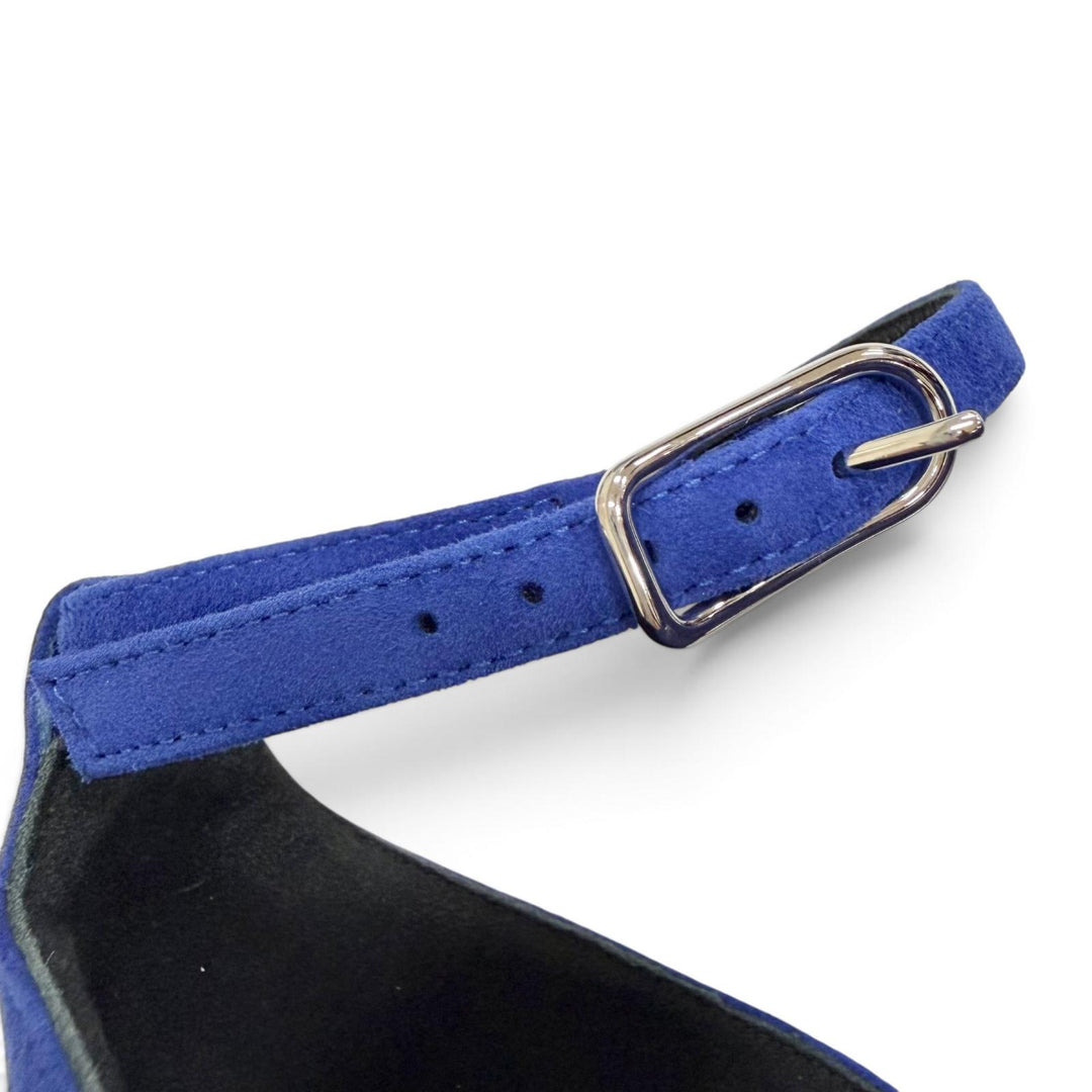 Pristine HERMES Sandals Graziera H logo, ankle strap blue Suede leather Women 37