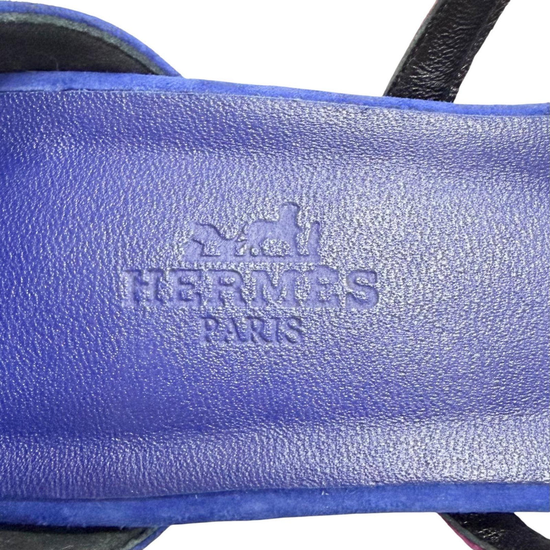 Pristine HERMES Sandals Graziera H logo, ankle strap blue Suede leather Women 37