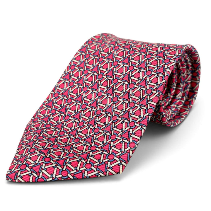 Pristine HERMES tie Geometric pattern pink silk mens 7421 HA